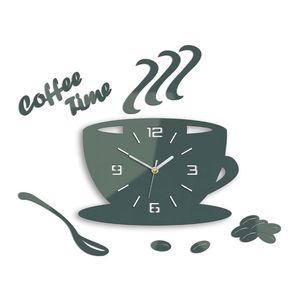Moderní nástěnné hodiny COFFE TIME 3D GRAY (nalepovací hodiny na stěnu) obraz