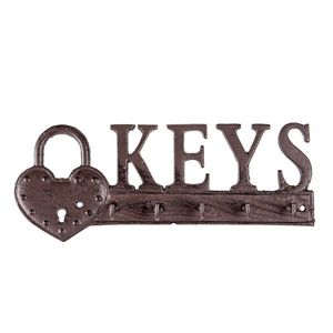 Hnědo černý litinový háček na klíče Keys - 26*3*10 cm 6Y4321 obraz