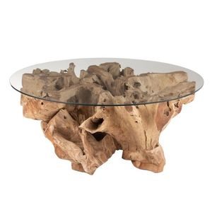 Přírodní coffee stůl z teakového dřeva a skleněnou deskou na kmeni Raoul teak - Ø100*45cm 20978 obraz