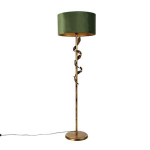 Vintage stojací lampa starožitná zlatá se zeleným stínidlem - Linden obraz