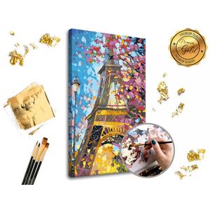 Malování podle čísel PREMIUM GOLD – Eiffel Tower (Sada na malování podle čísel ARTMIE se zlatými plátky) obraz