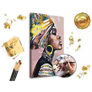 Malování podle čísel PREMIUM GOLD – Žena s turbanem (Sada na malování podle čísel ARTMIE se zlatými plátky) obraz