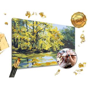 Malování podle čísel PREMIUM GOLD - Jezero (Sada na malování podle čísel ARTMIE se zlatými plátky) obraz