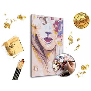 Malování podle čísel PREMIUM GOLD – Žena s květinami (Sada na malování podle čísel ARTMIE se zlatými plátky) obraz