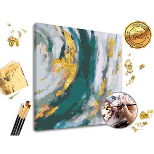 Malování podle čísel PREMIUM GOLD – Tyrkysová fantazie (Sada na malování podle čísel ARTMIE se zlatými plátky) obraz