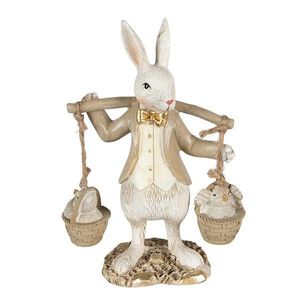 Béžová dekorace socha králík s kuřátky ve kbelíku - 12*6*17 cm 6PR3872 obraz