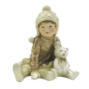 Dekorační soška dívka s medvídkem se zlatými třpytkami - 7*7*9 cm 6PR4801 dívka obraz