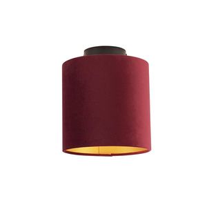 Stropní lampa s velurovým odstínem červená se zlatem 20 cm - černá Combi obraz