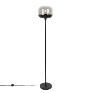 Designová stojací lampa černá se zlatem a kouřovým sklem - Kyan obraz