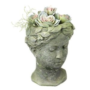 Šedo-zelený antik cementový květináč hlava ženy - 15*15*25 cm P820918 obraz
