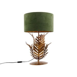 Vintage stolní lampa zlatá s velurovým odstínem zelené 35 cm - Botanica obraz