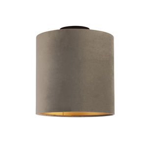 Stropní lampa s velurovým odstínem taupe se zlatem 25 cm - černá Combi obraz