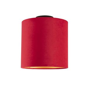 Stropní lampa s velurovým odstínem červená se zlatem 25 cm - černá Combi obraz