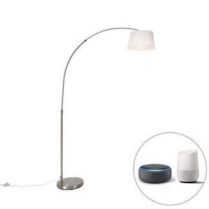 Chytrá ocelová oblouková lampa s bílým látkovým stínidlem včetně Wifi A60 - Arc Basic obraz