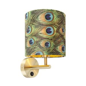 Vintage nástěnná lampa zlatá s odstínem 20/20/20 sametový páv - Combi obraz