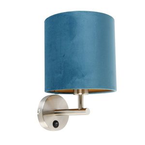Elegantní nástěnná lampa z oceli s modrým sametovým odstínem - mat obraz