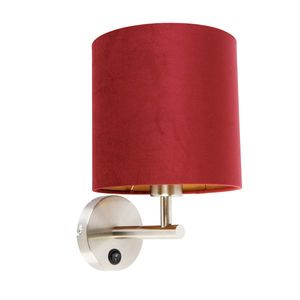 Elegantní nástěnná lampa z oceli s odstínem červeného sametu - mat obraz