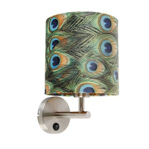 Botonická nástěnná lampa ocel s velurovým odstínem páv - Combi obraz