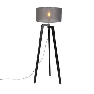 Stojací lampa stativ černé dřevo se šedým odstínem 50 cm - Puros obraz