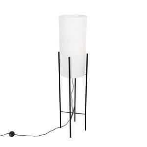 Designová stojací lampa černé lněné odstín bílé - Rich obraz