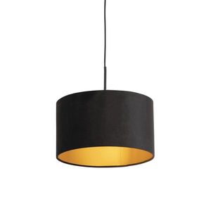 Závěsná lampa s velurovým odstínem černá se zlatem 35 cm - Combi obraz