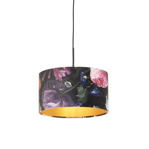 Závěsná lampa s velurovými odstíny květin se zlatem 35 cm - Combi obraz