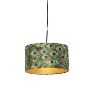 Závěsná lampa s velurovým odstínem páv se zlatem 35 cm - Combi obraz