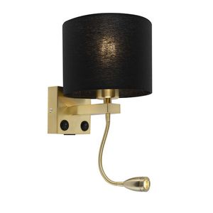 Nástěnná lampa ve stylu art deco zlatá s USB a černým odstínem - Brescia obraz
