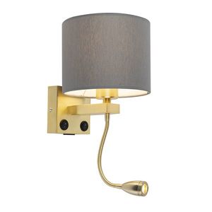 Nástěnná lampa ve stylu art deco zlatá s USB a šedým odstínem - Brescia obraz