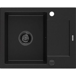 MEXEN/S Enzo granitový dřez 1-miska s odkapávačem 576 x 465 mm, černý, černý sifon 6506571005-77-B obraz