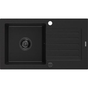 MEXEN/S Pablo granitový dřez 1-miska s odkapávačem 752 x 436 mm, černý, černý sifon 6510751010-77-B obraz