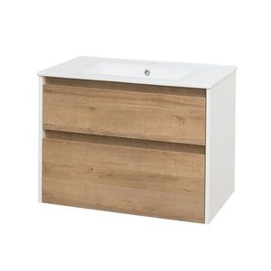 MEREO Opto, koupelnová skříňka s keramickým umyvadlem 81 cm, bílá/dub Riviera CN931 obraz