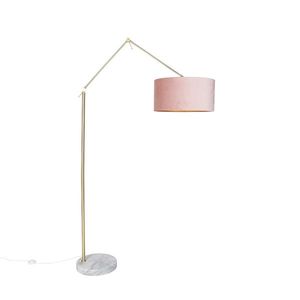 Moderní stojací lampa zlaté sametové stínidlo růžová 50 cm - Redakce obraz