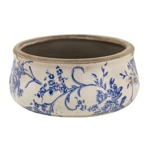 Nízký keramický obal na květináč s modrými květy Saten - Ø 21*8 cm 6CE1397L obraz