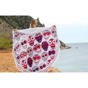 Barevný kulatý plážový bavlněný ručník / osuška s třásněmi Happy Skull - Ø180 cm 34012 obraz