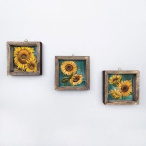 Wallity Sada nástěnných obrazů Sunflowers 15x15 cm 3 ks žlutá obraz