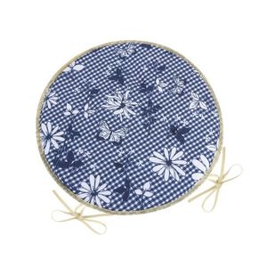 Bellatex Sedák DITA kulatý hladký Kostička s květem modrá, 40 cm obraz