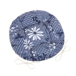 Bellatex Sedák DITA kulatý prošívaný Kostička s květem modrá, 40 cm obraz