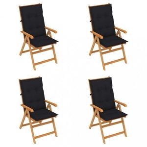 Skládací zahradní židle 4 ks s poduškami Dekorhome Černá, Skládací zahradní židle 4 ks s poduškami Dekorhome Černá obraz