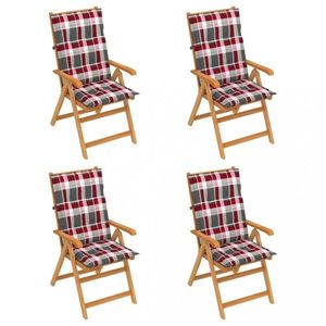 Skládací zahradní židle 4 ks s poduškami Dekorhome Bílá / červená, Skládací zahradní židle 4 ks s poduškami Dekorhome Bílá / červená obraz