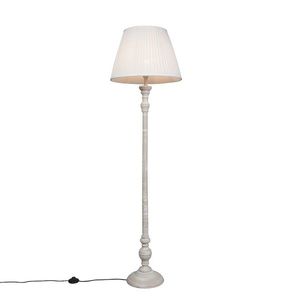 Venkovská stojací lampa šedá s bílým skládaným odstínem - Classico obraz