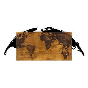 Wallity Nástěnná dřevěná dekorace WORLD MAP hnědá/černá obraz