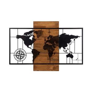 Wallity Nástěnná dřevěná dekorace WORLD MAP II hnědá/černá obraz