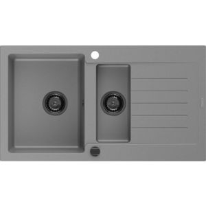 MEXEN/S Matias granitový dřez 1.5 s odkapávačem 900x505 mm, šedá, + černý sifon 6502901505-71-B obraz