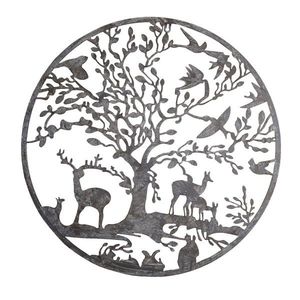 Nástěnná kovová dekorace stromu v kruhu se zvířátky - Ø 60*2 cm 5Y0868 obraz