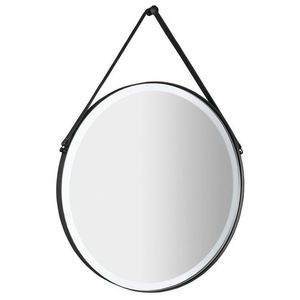 SAPHO ORBITER kulaté zrcadlo s LED osvětlením ø 70cm, kožený pásek, černá mat ORL070 obraz