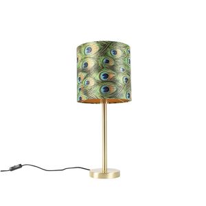 Botanická stolní lampa mosaz s pávím odstínem 25 cm - Simplo obraz