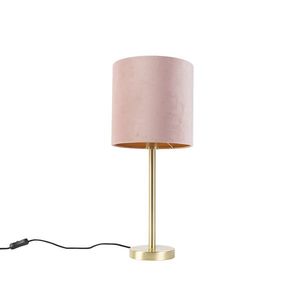 Romantická stolní lampa mosaz s růžovým odstínem 25 cm - Simplo obraz