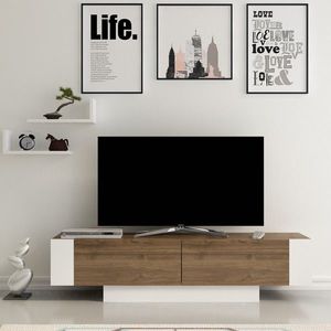 Kalune Design TV stolek MATERA 150 cm + police ořech/bílý obraz
