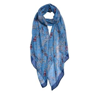 Modrý šátek s jemnými kvítky a ptáčky - 80*180 cm JZSC0654BL obraz